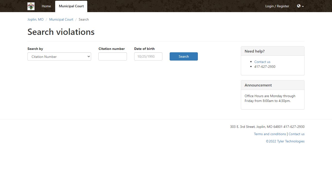 Search - Search violations - Municipal Court - Joplin, MO ...