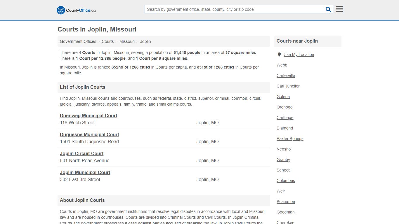 Courts - Joplin, MO (Court Records & Calendars)